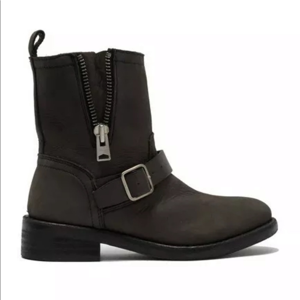 ALL SAINTS Classic Biker Mink Gray Black Boots NEW